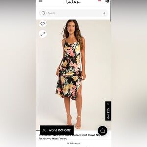 Lulus Romantic Wishes Black Floral Print Cowl Neck Backless Midi Dress
